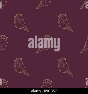 Poligonale moderno geometrico astratto uccello dorato scuro su sfondo rosso modello senza giunture Foto Stock