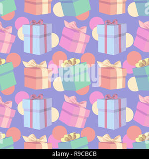 Coloratissimo cartoon seamless pattern con confezioni regalo Foto Stock