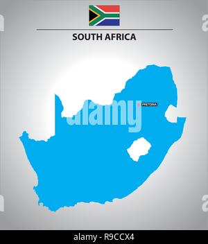 Vettore semplice schema mappa del Sud Africa con bandiera Illustrazione Vettoriale