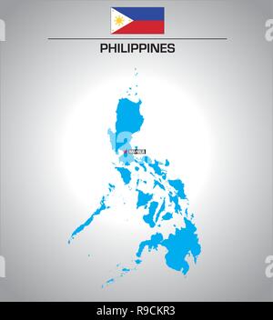 Vettore semplice schema Mappa di Filippine con bandiera Illustrazione Vettoriale