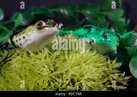 Le rane di plastica con ganci acuti sono ben adatti come esche artificiali su pesci predatori Foto Stock