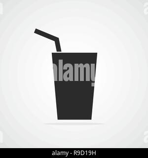 La coppa di plastica e la relativa icona. Illustrazione Vettoriale. Carta nera tazza con acqua la paglia. Illustrazione Vettoriale