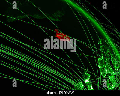 Islanda da spazio sul modello di green Planet Earth con rete. Concetto di tecnologia verde, connettività e viaggi. 3D'illustrazione. Elementi di thi Foto Stock