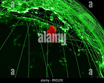 Tunisia da spazio sul modello di green Planet Earth con rete. Concetto di tecnologia verde, connettività e viaggi. 3D'illustrazione. Elementi di thi Foto Stock