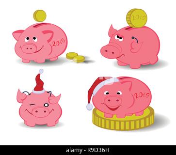 Set di suini. Simbolo del nuovo anno. EPS10 illustrazione vettoriale Illustrazione Vettoriale