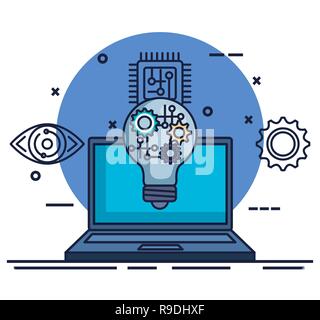 Computer portatile con intelligenza artificiale delle icone Illustrazione Vettoriale