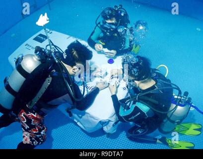 Pechino, Cina. 23 Dic, 2018. Gli appassionati di immersioni prendere parte a un sottomarino di poker di concorrenza a Fuzhou, a sud-est della Cina di provincia del Fujian. Credito: Wei Qiming/Xinhua/Alamy Live News Foto Stock