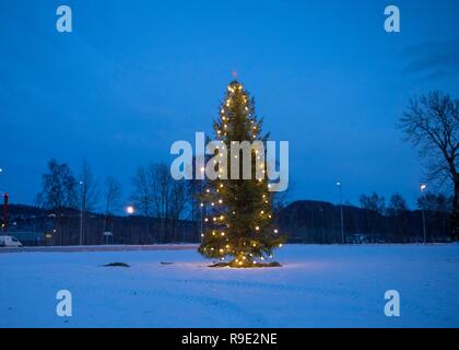 Manama, Bahrain. Xxi Dec, 2018. Un albero di Natale decorato saluta OSU celebrità come essi arrivano a svolgere nel comune di capi OSU Christmas Show per servizio distribuito ai membri Dicembre 21, 2018 in Vaernes, Norvegia. Questo anno di animatori includono attori Milo Ventimiglia, Wilmer Valderrama, DJ J Dayz, più forti uomo sulla terra Matt Fraser, 3-tempo campione olimpionico Shaun White, Musica Country cantante Kellie Pickler, e comico Jessiemae Peluso. Credito: Planetpix/Alamy Live News Foto Stock