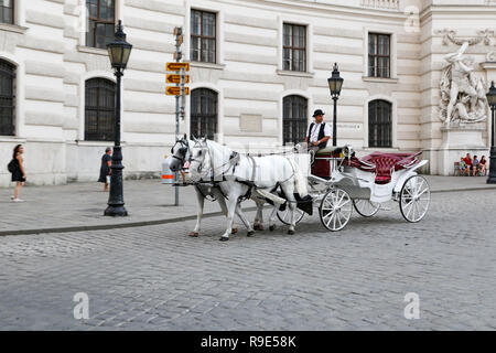 VIENNA, Austria - 20 agosto 2018: carro trainato da cavalli nella parte anteriore del Palazzo di Hofburg Foto Stock