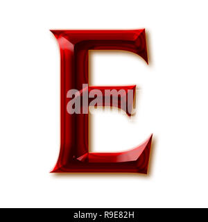 Lettera e dalle eleganti sfaccettato alfabeto ruby, brillante gemma lettere, numeri e segni di punteggiatura Foto Stock