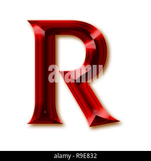 Lettera R da elegante rubino sfaccettato alfabeto, gemma brillante lettere, numeri e segni di punteggiatura Foto Stock