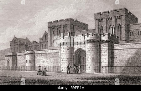 Il nuovo carcere, da Calton Hill, Edimburgo, Scozia, secolo XIX, viste in Edinburgh da J. & H. S. ammassatore Foto Stock