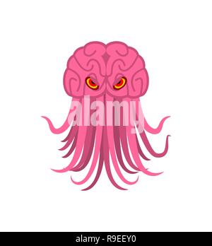 Cervello con tentacoli. Spazio mostro invasore. parassita alieno dallo spazio Illustrazione Vettoriale