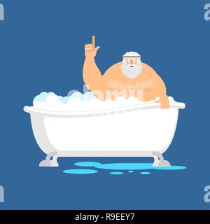 Archimede nella vasca da bagno. Pollice su eureka. greco antico matematico, fisico. Grande scoperta Illustrazione Vettoriale