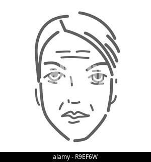 Il vecchio volto femminile vettore Doodle Icona isolato su bianco, disegnato a mano in stile sketchy Illustrazione Vettoriale