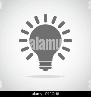 Lampadina con in design piatto. Lampadina grigio, isolata su uno sfondo chiaro. Illustrazione Vettoriale. Illustrazione Vettoriale