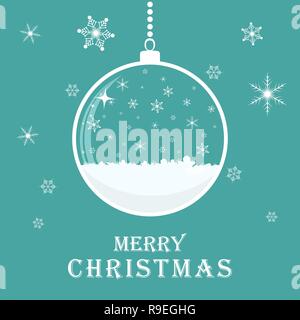 Natale biglietto di auguri con vetro astratto palla di Natale. Illustrazione Vettoriale. Appendere palla di Natale con i fiocchi di neve Illustrazione Vettoriale