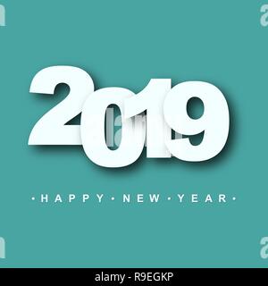 2019 Felice Anno Nuovo. Illustrazione Vettoriale. Messaggio di saluto festivo card con numeri bianchi. Illustrazione Vettoriale
