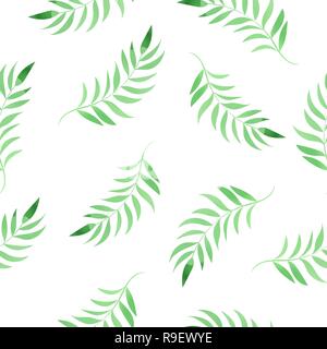 Colore floreale acquerello Seamless Pattern acquarello tropicale, lascia da foglie verdi su sfondo bianco per Scrapbooking Party e stampa digitale su Illustrazione Vettoriale