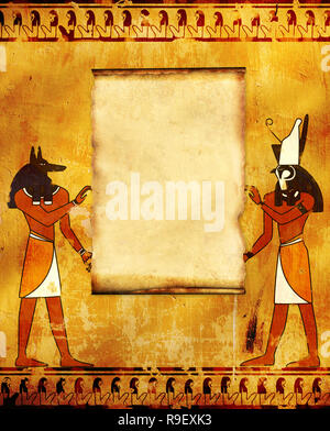 Sfondo con divinità egiziane immagini - Anubis e Horus Foto Stock