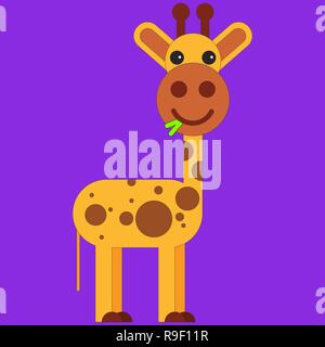 La giraffa in cartoon in stile appartamento. Illustrazione Vettoriale sul colore di sfondo Illustrazione Vettoriale