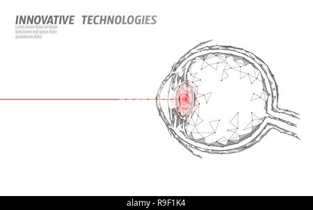 La correzione di visione del laser medicina il concetto di funzionamento. Innovazione tecnologia sanitaria. Eye 3D bassa poli triangolo poligonale scanner biometrico. Oftalmologia bulbo oculare umana banner illustrazione vettoriale Illustrazione Vettoriale