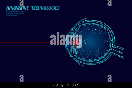 La correzione di visione del laser medicina il concetto di funzionamento. Innovazione tecnologia sanitaria. Eye 3D bassa poli triangolo poligonale scanner biometrico. Oftalmologia bulbo oculare umana banner illustrazione vettoriale Illustrazione Vettoriale