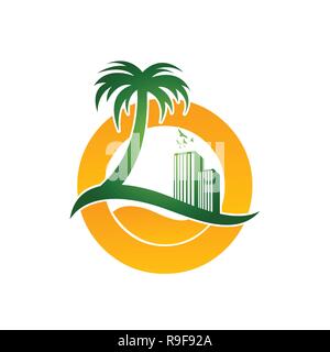 Esperienza Tropical piccolo paradiso immobiliare di vettore icona logo Illustrazione Vettoriale