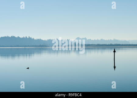 Vista del fiume Coos bay in corrispondenza della sua bocca accanto alle dune di Oregon, Stati Uniti d'America Foto Stock