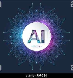 Intelligenza artificiale Logo. Intelligenza artificiale e macchina il concetto di apprendimento. Il simbolo di vettore IA. Reti neurali e un altro moderne tecnologie concetti. La tecnologia sci-fi concept Illustrazione Vettoriale