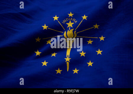 Primo piano della increspato Indiana bandiera indiana bandiera soffiando nel vento Foto Stock