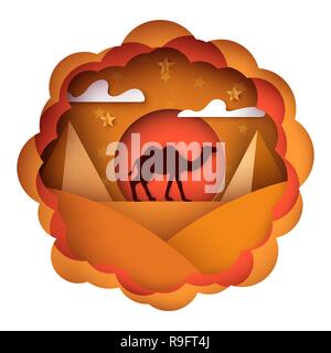 Carta cartone animato paesaggio. Illustrazione del cammello. Illustrazione Vettoriale