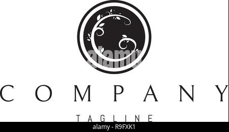 Abstract logo rotondo della lettera G nella forma di un ramo di albero con foglie. Illustrazione Vettoriale