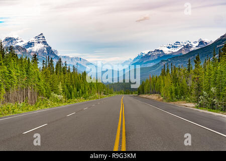 Canada Route 93 sulla Icefields Parkway nel Parco Nazionale di Banff, Alberta Foto Stock