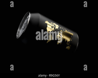 3D Rendering di alluminio vuoto birra o una bibita analcolica può su sfondo nero Foto Stock