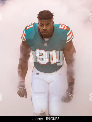 Giardini di Miami, FL, Stati Uniti d'America. 23 Dic, 2018. Cameron Wake #91 di Miami è introdotta prima della NFL partita di calcio tra i delfini di Miami e Jacksonville Jaguars al Hard Rock Stadium di Miami FL. I giaguari hanno sconfitto i delfini 17-7. Credito: csm/Alamy Live News Foto Stock