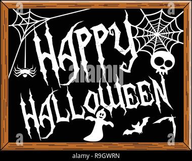 Happy Halloween Blackboard isolato su bianco Illustrazione Vettoriale