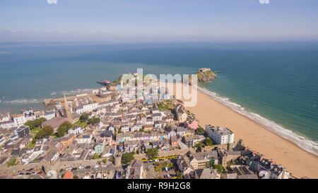 Drone vista aerea di Tenby, Pembrokeshire, Galles Credit: phillip Roberts Foto Stock