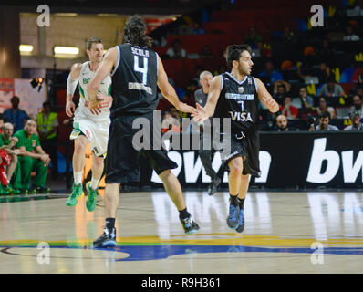 Luis Scola e Facundo Campazzo. Argentina squadra nazionale di basket. Pallacanestro FIBA World Cup, Spagna 2014 Foto Stock