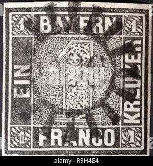 1849 - Primo francobollo tedesco - Bavaria - Primo francobollo bavaria Foto Stock