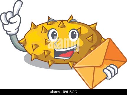 Busta con frutto il Kiwano isolati su mascotte Illustrazione Vettoriale