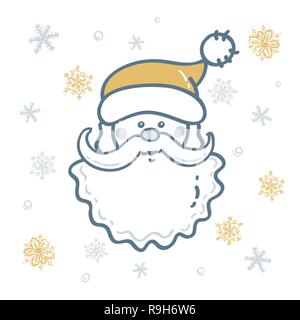 Testa di Babbo Natale lo sfondo di fiocchi di neve in oro - argento toni. Elementi di design Natale Illustrazione Vettoriale