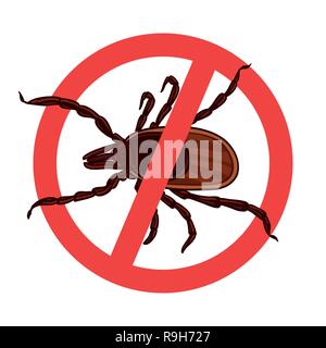 Acaro parassiti. Barrare la silhouette. Il simbolo di avviso parassita segno Illustrazione Vettoriale