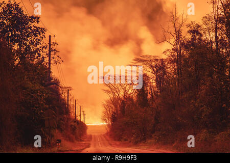 Vulcano Kilauea lava area residenziale Foto Stock