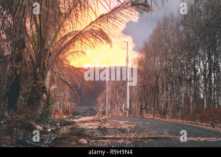 Vulcano Kilauea lava area residenziale Foto Stock