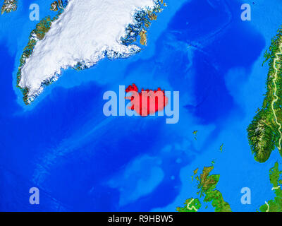 Islanda da spazio sul modello del pianeta Terra con i confini e molto dettagliata della superficie pianeta. 3D'illustrazione. Gli elementi di questa immagine arredato b Foto Stock