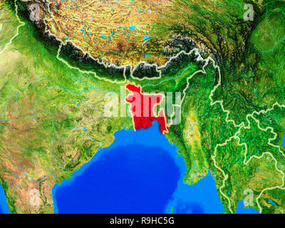 Bangladesh dallo spazio sul modello del pianeta Terra con i confini e molto dettagliata della superficie pianeta. 3D'illustrazione. Gli elementi di questa immagine arredati con Foto Stock