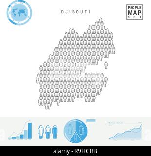Gibuti icona Persone Mappa. Le persone si affollano nella forma di una Mappa di Gibuti. Silhouette stilizzata di Gibuti. Tasso di crescita e di invecchiamento della popolazione ed infografico Ele Illustrazione Vettoriale