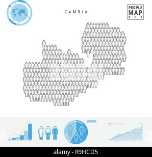 Zambia icona Persone Mappa. Le persone si affollano nella forma di una mappa dello Zambia. Silhouette stilizzata dello Zambia. Tasso di crescita e di invecchiamento della popolazione ed infografico elementi. Illustrazione Vettoriale