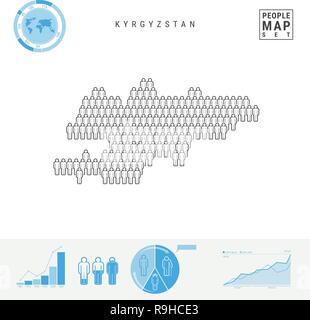 Kirghizistan icona Persone Mappa. Le persone si affollano nella forma di una Mappa di Kyrgyzstan. Silhouette stilizzata del Kirghizistan. La crescita della popolazione, invecchiamento Una infografica Illustrazione Vettoriale